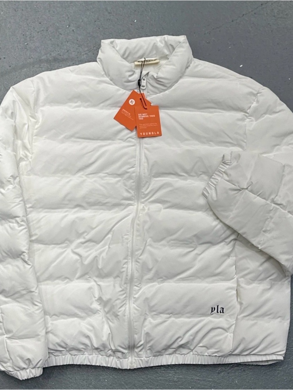 Men’s Young LA NWT White Puffer Jacket with Subtle 'yla' Logo